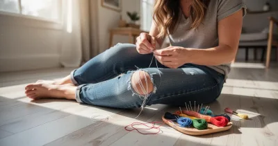 DIY mode : technique efficace pour rapiécer un trou au genou d'un pantalon sans machine