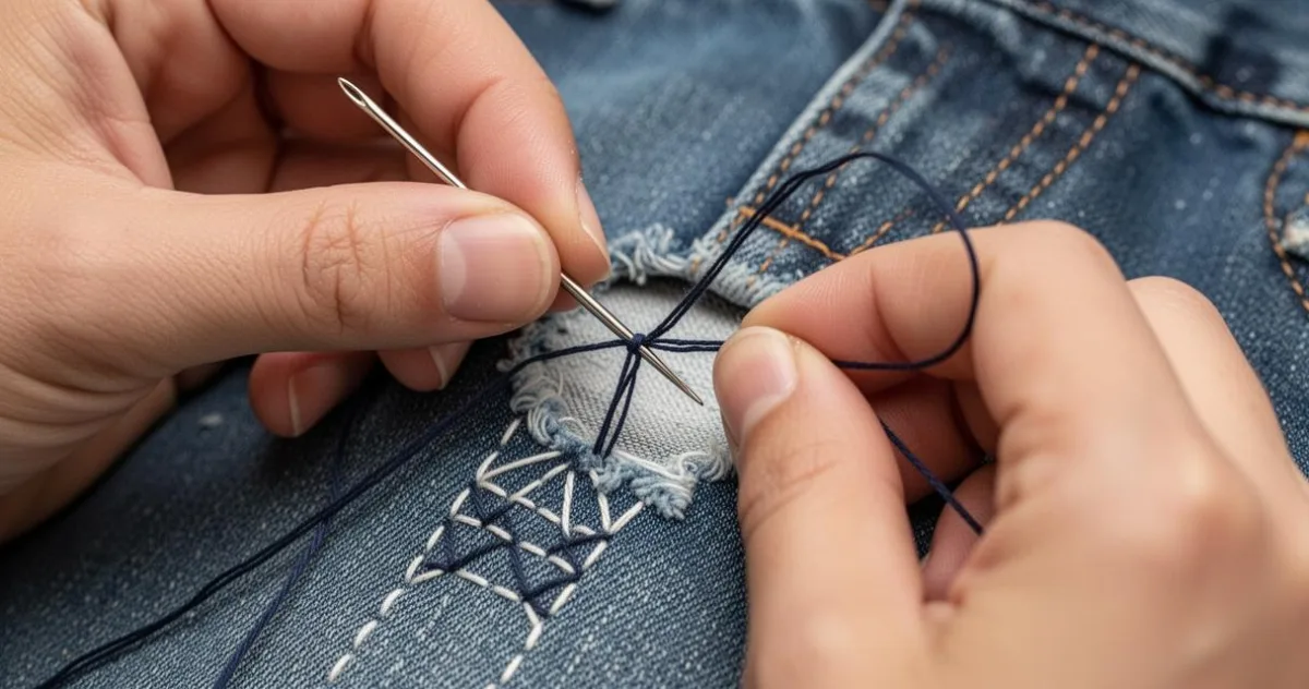 DIY mode : technique efficace pour rapiécer un trou au genou d'un pantalon sans machine – image 2