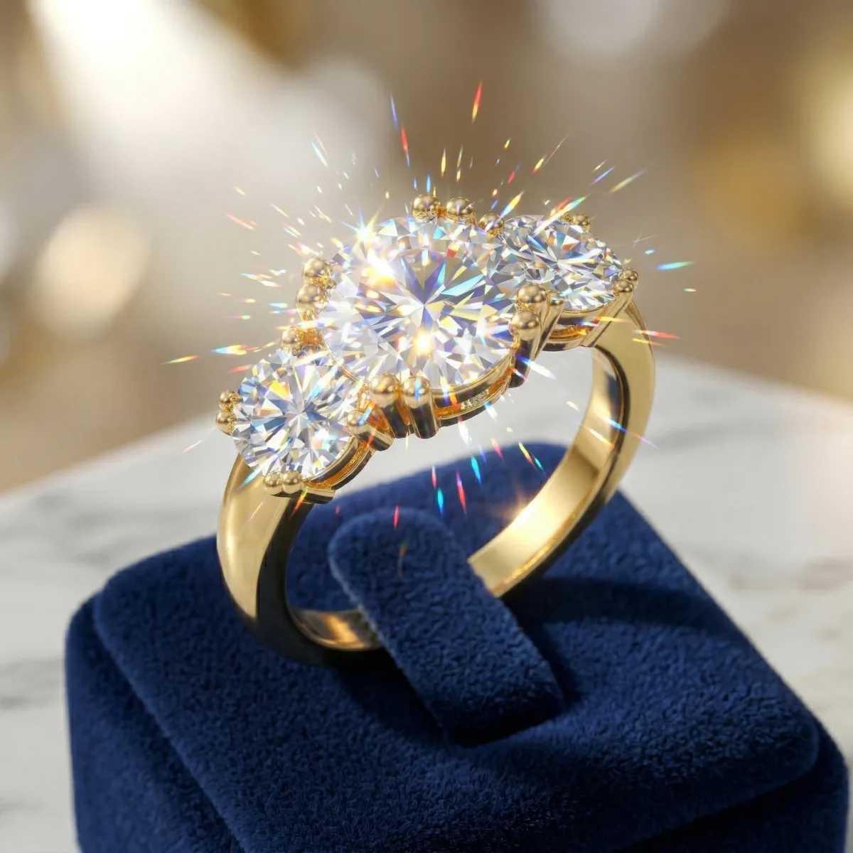 Bague moissanite à trois pierres