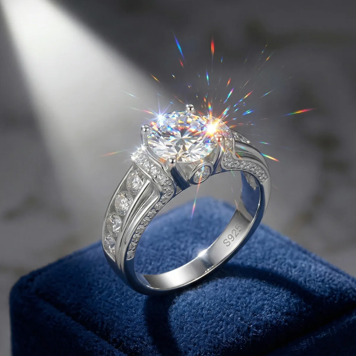 Bague moissanite ronde en argent sterling