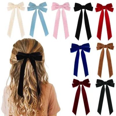 Barrette à cheveux en velours à long ruban