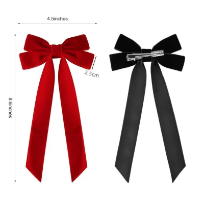 Barrette à cheveux en velours à long ruban – image 3