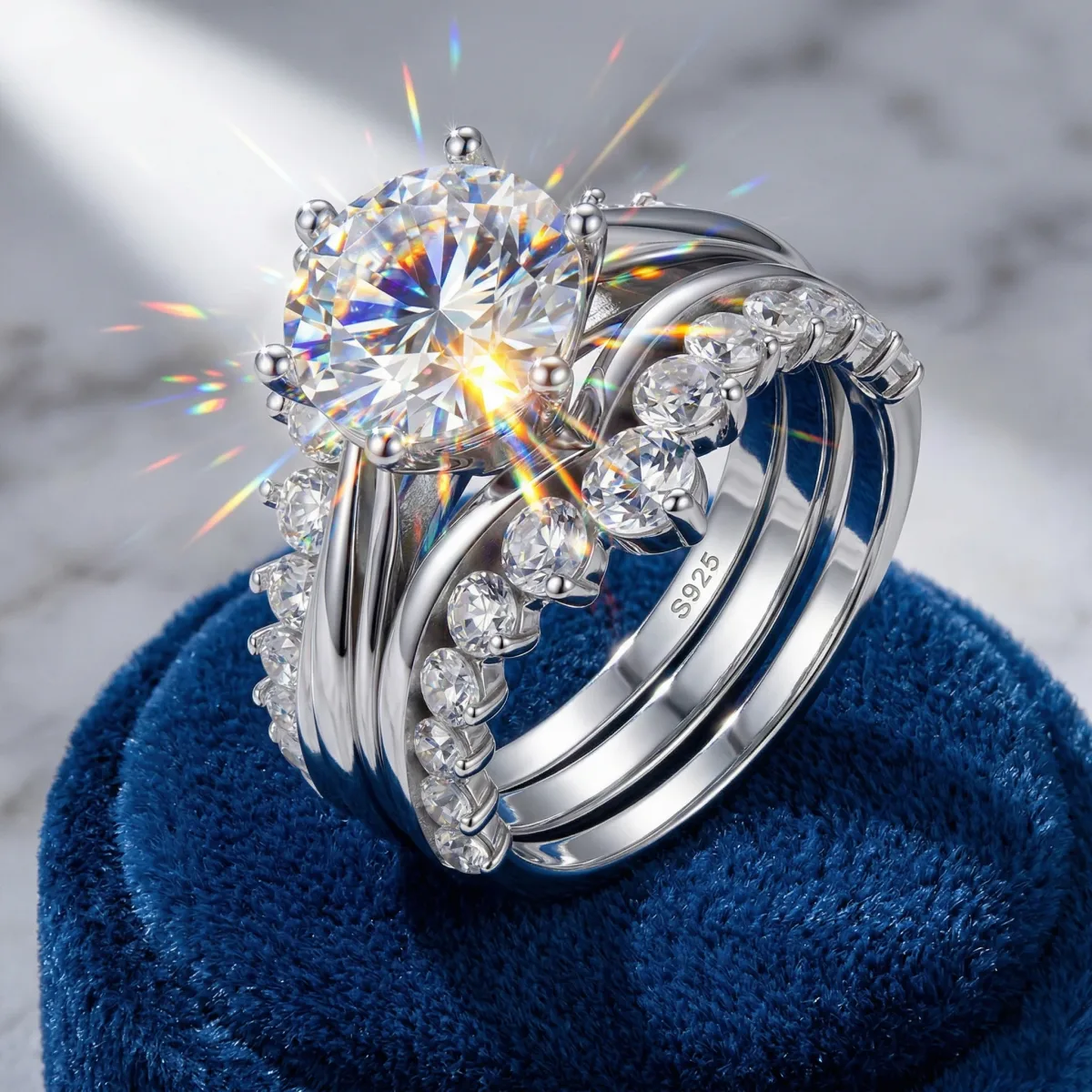 Ensemble de bagues couronne en moissanite