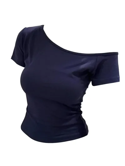 Haut asymétrique en coton à manches courtes – image 2