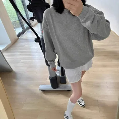 Sweat col rond uni en coton pour femme – image 3