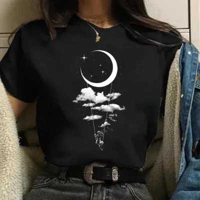 T-shirt femme noir imprimé dessin animé